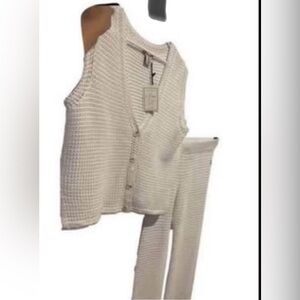 NWT Two Piece White Knit Pants and Vest